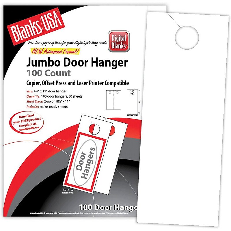 Blanks/USA® 4 1/4" x 11" 80 lbs. Digital Gloss Cover Door Hanger, White, 50/Pack image 1