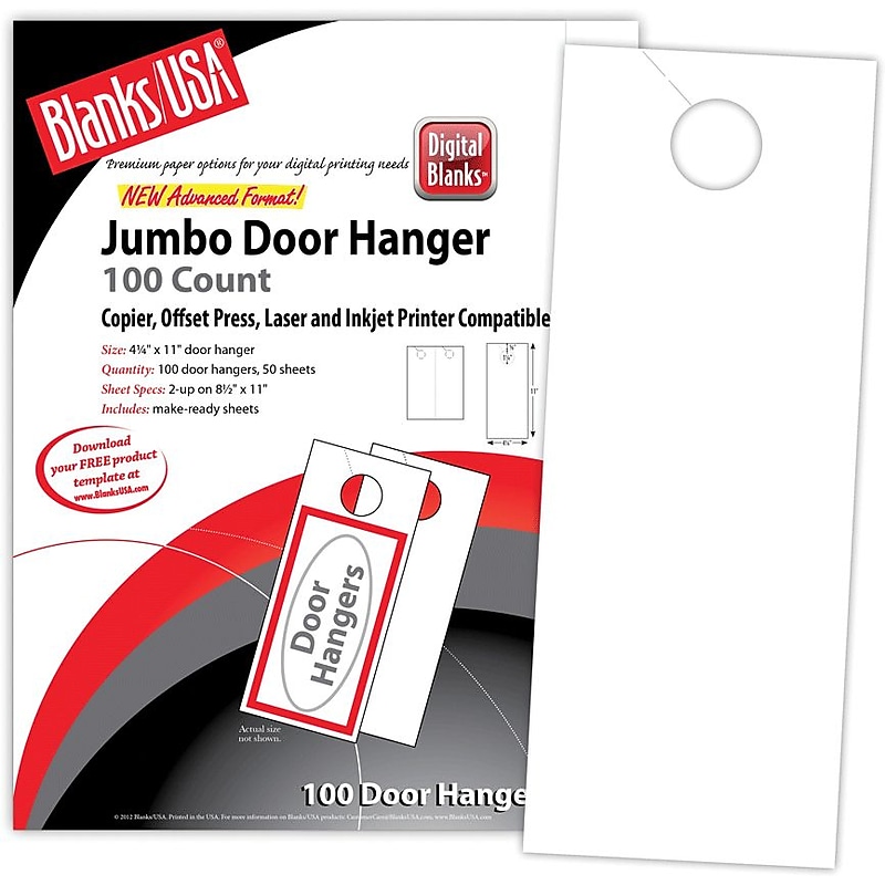 Blanke 90 lbs. Index Digital Index Cover Door Hanger, 4.25" x 11", White, 100/Pack (LDH205X9WH) image 1