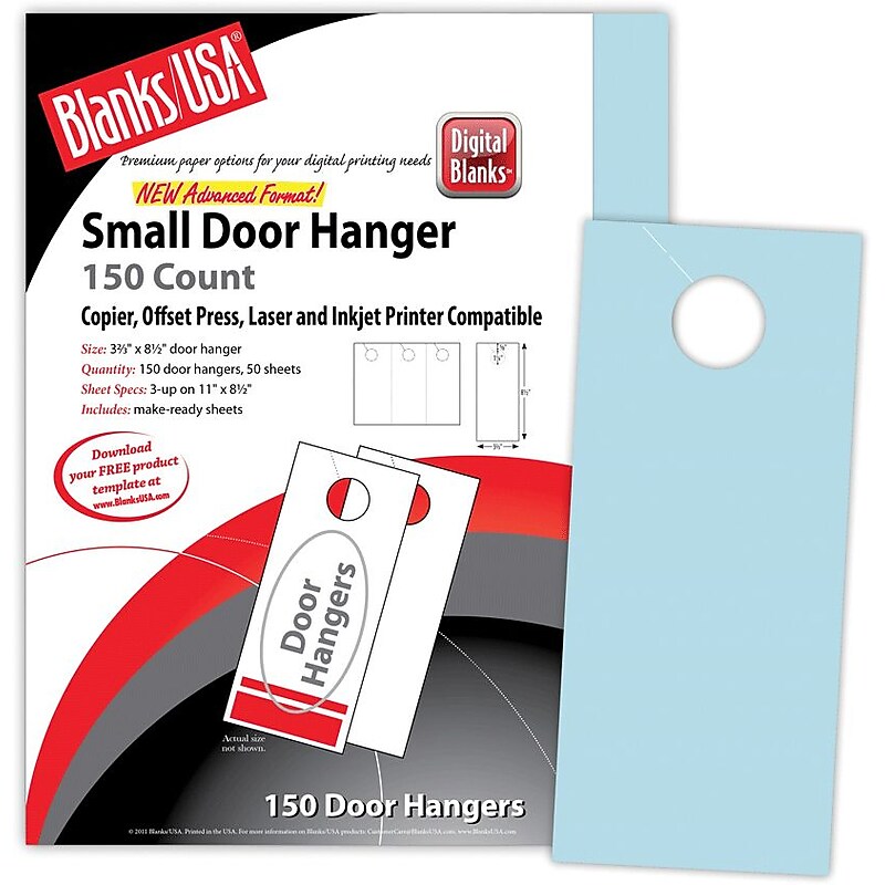 Blanks/USA® 3.67" x 8 1/2" 67 lbs. Digital Bristol Cover Door Hanger, Blue, 50/Pack image 1