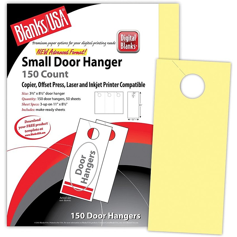 Blanks/USA® Digital Bristol Cover Door Hanger, 3.67" x 8 1/2", Canary Yellow, 50/Pack image 1