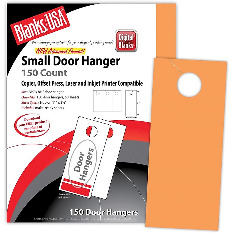 Blanks/USA® 3.67" x 8 1/2" 65 lbs. Digital Timberline Cover Door Hanger, Hunter's Orange, 50/Pack image 1