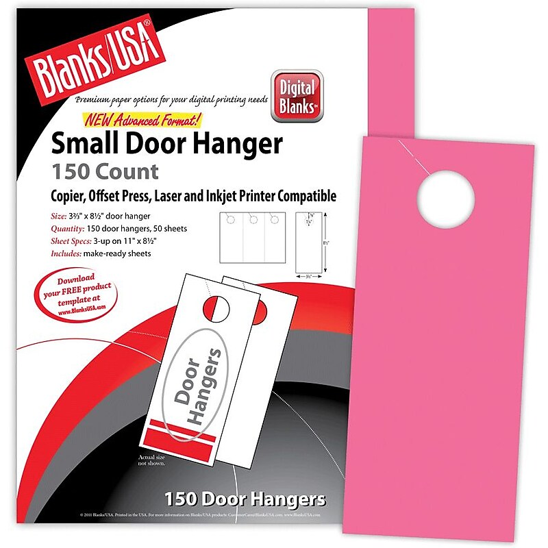 Blanks/USA® 3.67" x 8 1/2" 65 lbs. Digital Timberline Cover Door Hanger, Plasma Pink, 50/Pack image 1