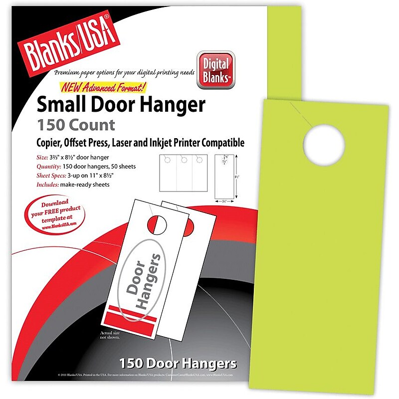 Blanks/USA® 3.67" x 8 1/2" 65 lbs. Digital Timberline Cover Door Hanger, Spring Green, 50/Pack image 1