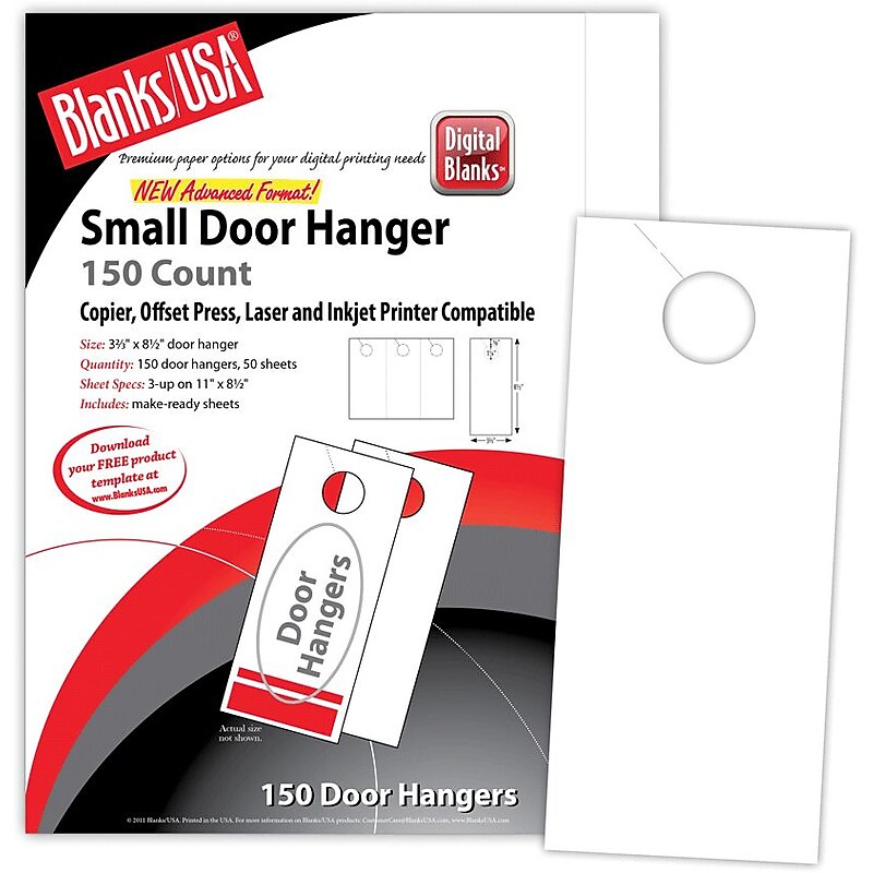 Blanks/USA® 3.67" x 8 1/2" 90 lbs. Digital Index Cover Door Hanger, White, 50/Pack image 1