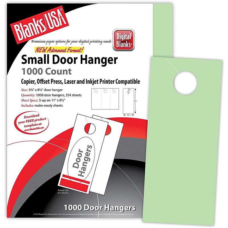 Blanks/USA® 3.67" x 8 1/2" 67 lbs. Digital Bristol Cover Door Hanger, Green, 334/Pack image 1