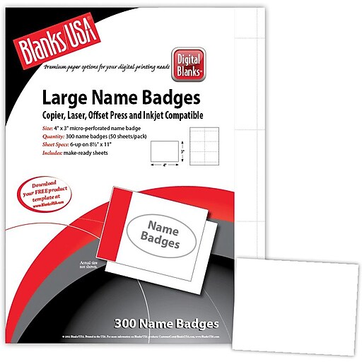 Blanks/USA® 4" x 3" Digital Name Tag, White, 300/Pack, at Staples