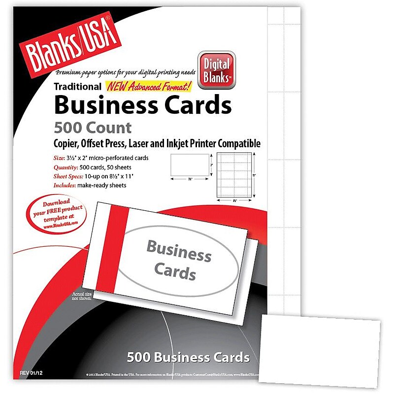 Blanks/USA® 3 1/2" x 2" 80 lbs. Micro-Perforated Smooth Business Card, White, 500/Pack image 1