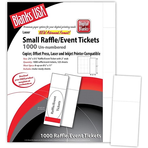 Blanks/USA® 2 1/8" x 5 1/2" Digital Index Cover Event Ticket, White,  125/Pack | Staples