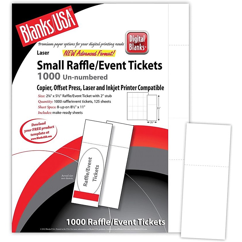 Blanks/USA® 2 1/8" x 5 1/2" Digital Index Cover Event Ticket, White, 125/Pack image 1