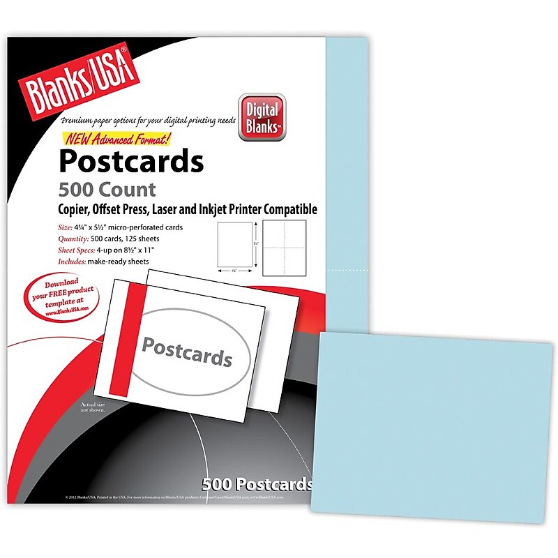 Blanks/USA® Bristol Digital Postcard,  5 1/2" x 4 1/4", Blue, 125/Pack image 1