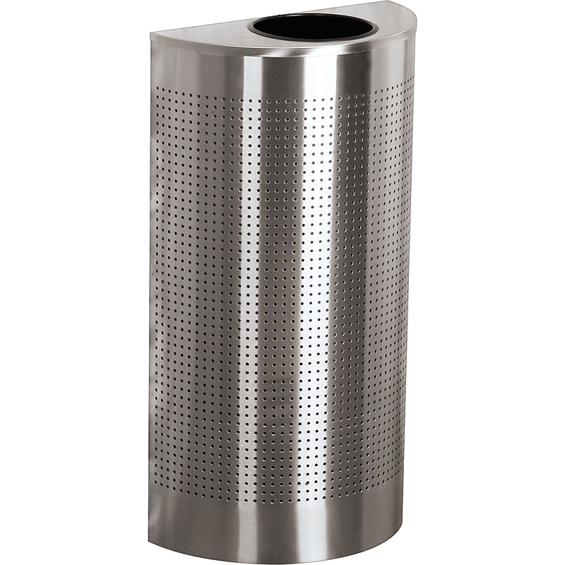 Rubbermaid Half Round Waste Receptacle, 12 Gallon, Silver Metallic, 32"H x 18"W x 9"D (FGSH12EPLSM) image 1
