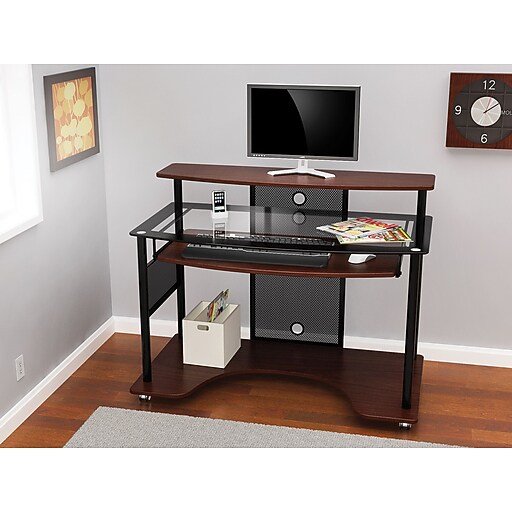 ZLine Designs Cyrus Workstation Glass Desk, Cherry Staples