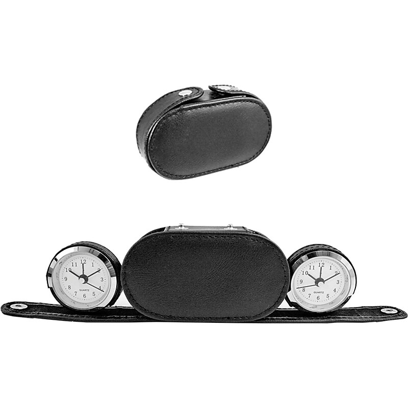 Natico Faux Leather Folding Dual Time Travel Alarm With Case, Black image 1