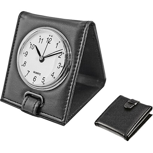 Natico Faux Leather Folding Alarm Clock, Black at Staples
