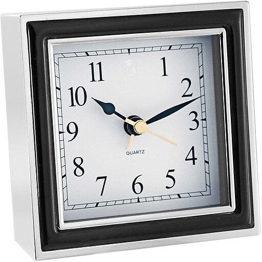Natico 1045888B ChromePlated Analog Alarm Clock, White/Black at Staples