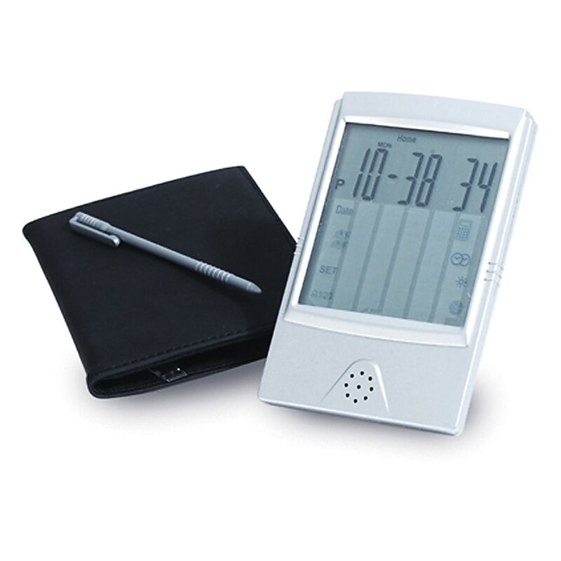 Natico Touch Screen Travel Alarm Clock With Calculator, Matte Silver image 1