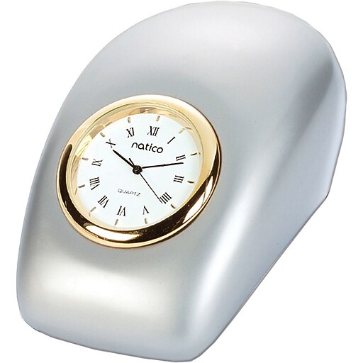 Natico 10P792 Analog Tron Desk Clock, Pearl Silver at Staples
