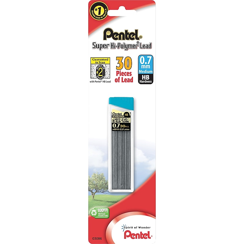 Pentel Super Hi-Polymer Lead Refill, 0.7mm, 30/Leads (C27BP-HB-K6) image 1