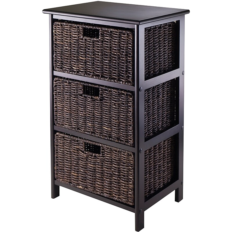 Winsome Omaha Composite Wood Storage Rack With 3 Foldable Corn Husk Baskets, Black (20317) image 1