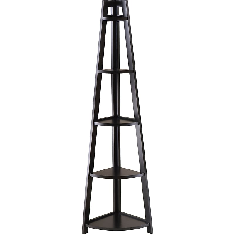 Winsome Solid/Composite Wood 5-Tier A-Frame Corner Shelf, Black image 1
