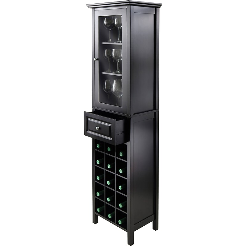 Winsome Burgundy 66.85" x 18.11" x 12.99" Wood 15-Bottle Wine Cabinet, Black image 1