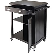 Winsome Timber Wood Kitchen Cart With Wainscot Panel, 1-Drawer, Black