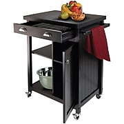 Winsome Timber Wood Kitchen Cart With Wainscot Panel, 1-Drawer, Black