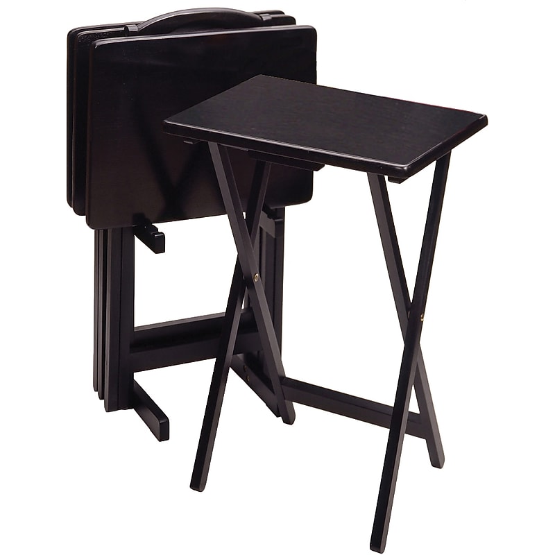 Winsome 25.98" x 19.05" x 14.56" Solid/Composite Wood Rectangular TV Table Set, Black, 5 Pieces image 1