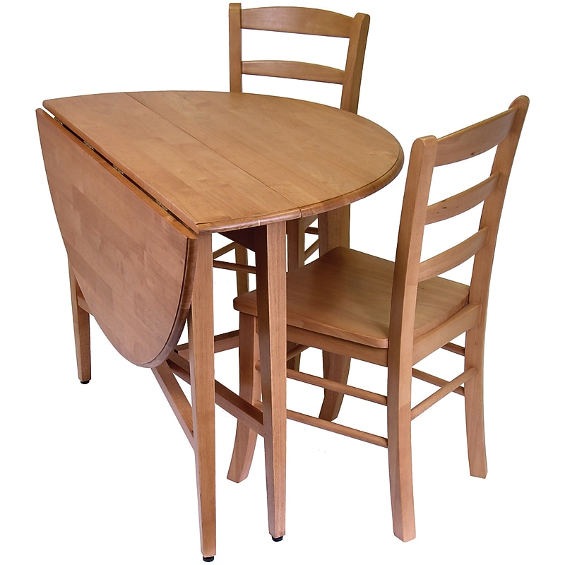 Winsome Hannah 29 1/2" x 42" x 42" Wood Round Drop Leaf Tbl W/2 Ladder Back Chairs, Light Oak, 3 Pcs image 1