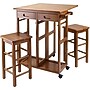 Winsome 32.76" x 29.61" x 29.13" Wood Rectangular Kitchen Bar Cart With 2 Stools, Teak (39330)~#|#~s0730575_sc7