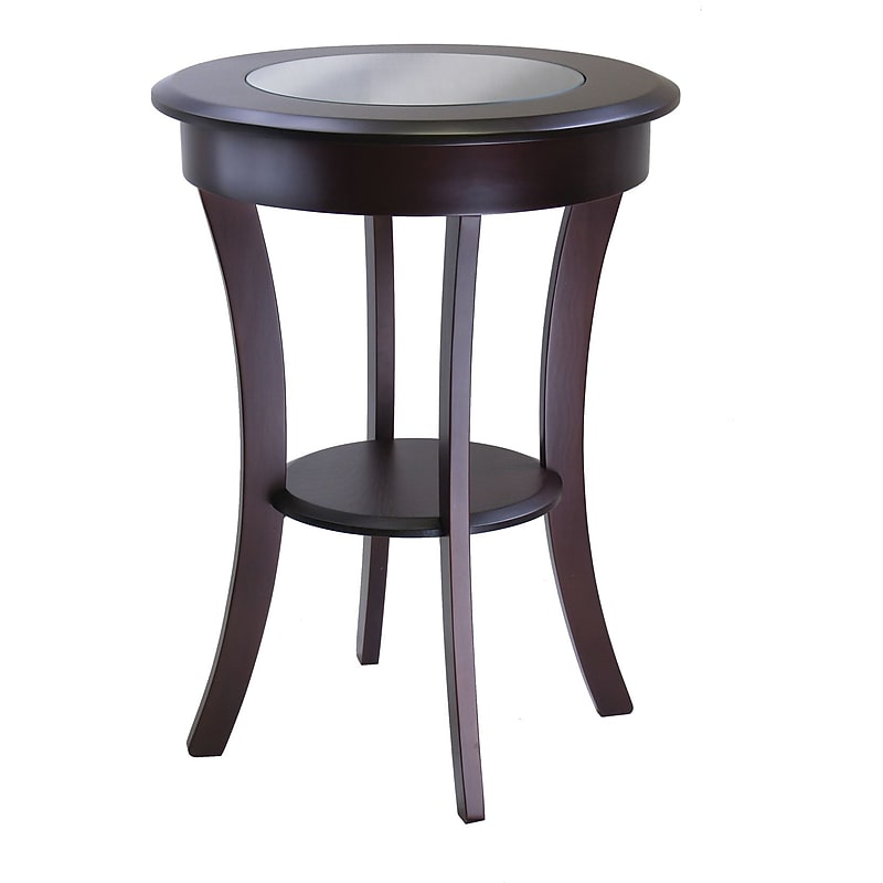 Winsome Cassie 27" x 20" x 20" Composite Wood Round Accent Table With Glass, Cappuccino image 1