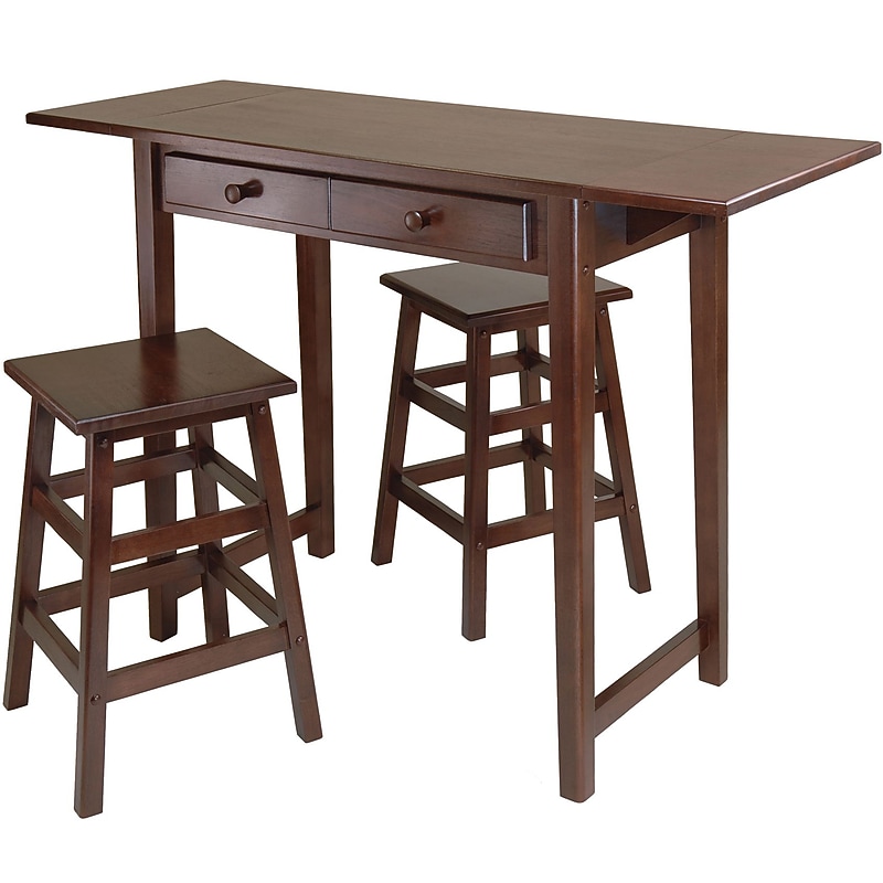 Winsome Mercer 33.86" x 49.76" x 18.48" Wood Double Drop Leaf Table With 2 Stools, Cappuccino image 1