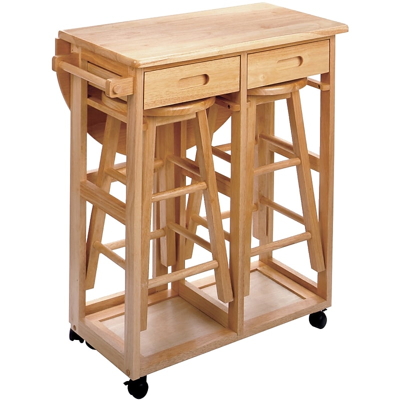 Winsome 32.79" x 29.7" x 29.29" Wood Basics Round Space Saver Drop Leaf Table With 2 Stools, Beech image 1