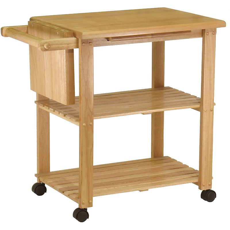 Winsome Wood Kitchen Cart With Cutting Board, Knife Block and Shelves, Beech image 1