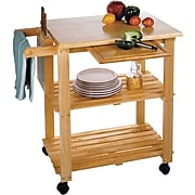 Winsome Wood Kitchen Cart With Cutting Board, Knife Block and Shelves, Beech