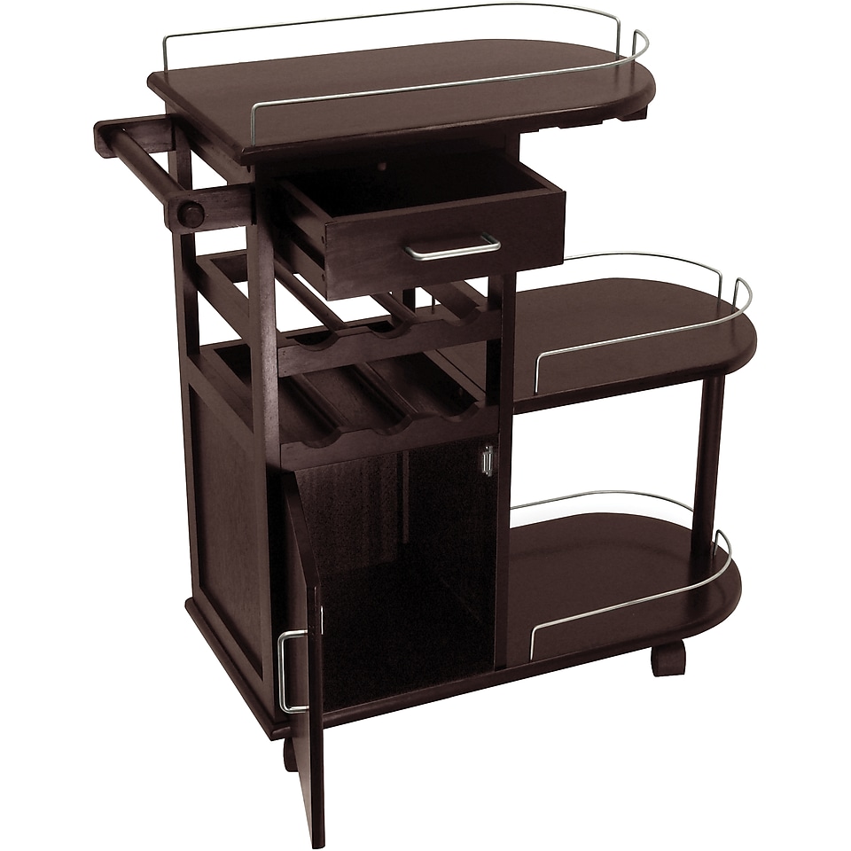 Winsome 35.9 x 35.4 x 15.39 Entertainment Cart With Glass Rack, Cabinet, Drawer, Dark Espresso