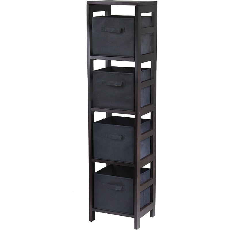 Winsome Capri Wood 4-Section N Storage Shelf With 4 Foldable Fabric Baskets, Espresso/Black image 1