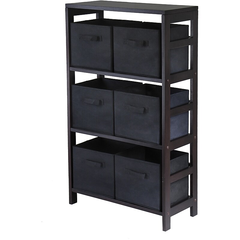 Winsome Capri Wood 3-Section M Storage Shelf With 6 Foldable Fabric Baskets, Espresso/Black image 1