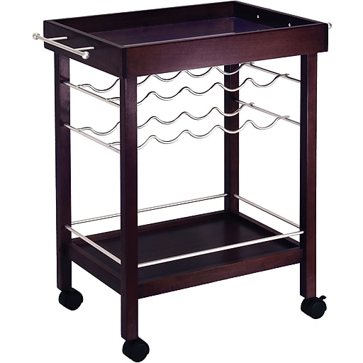 Winsome 33 1/4" x 30" x 18 1/2" Mirror Top Bar Cart With Wine Rack