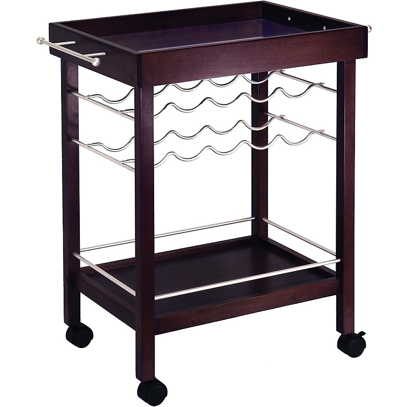 Winsome 33 1/4" x 30" x 18 1/2" Mirror Top Bar Cart With Wine Rack, Dark Espresso image 1