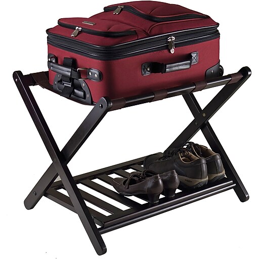 Winsome Reese Wood Foldable Luggage Rack With Shelf, Dark Espresso at