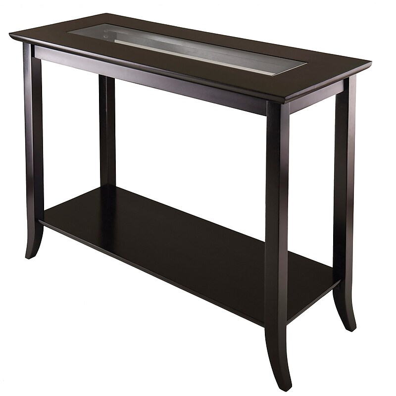 Winsome Genoa 29.92" x 40" x 16.34" Wood Console Table With Glass and Shelf, Dark Brown image 1