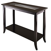 Winsome Genoa 29.92" x 40" x 16.34" Wood Console Table With Glass and Shelf, Dark Brown