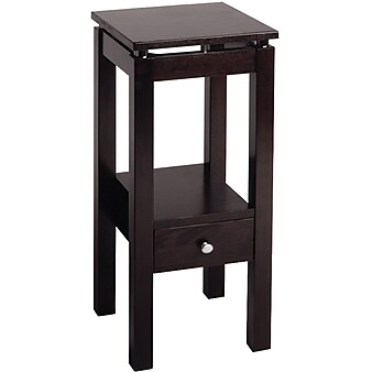 Winsome Linea 29.49" x 13.3" x 13.3" Composite Wood Phone Stand With Chrome Accent, Dark Brown