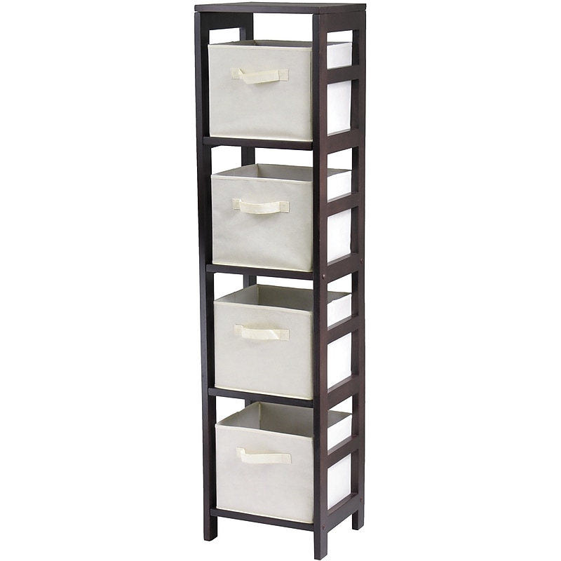 Winsome Capri Wood 4-Section N Storage Shelf With 4 Foldable Fabric Baskets, Espresso/Beige image 1