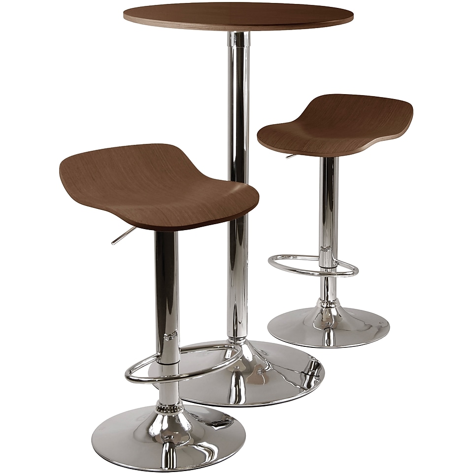 Winsome Kallie 39.76 x 23.66 x 23.66 Wood Round Pub Table With 2 Air Lift Stool, Cappuccino
