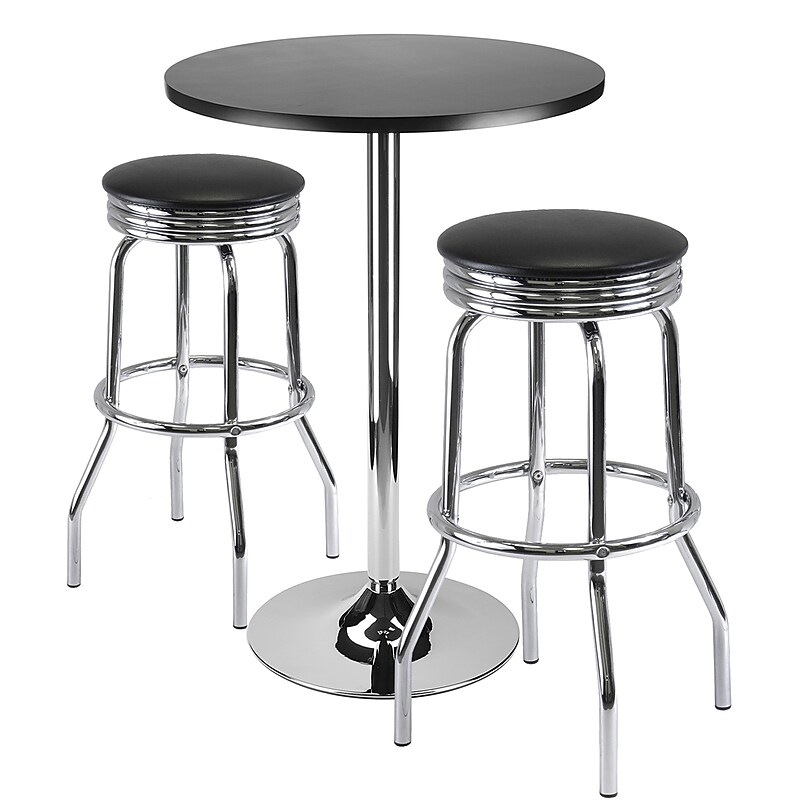 Winsome Summit 39.76" x 23.66" x 23.66" Round Bar Table With 2 Swivel Stools, Black, 3 Pieces image 1