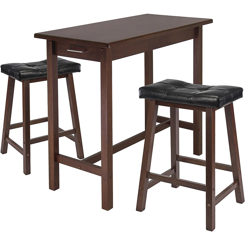 Winsome 3-Piece Wooden Kitchen Island Table with 2 Cushion Stools, 39.37" x 19.69", Antique Walnut (55813WIN) image 1