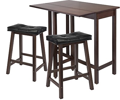 Winsome 35.43 x 39.39 x 30 Lynnwood Drop Leaf Kitchen Table With 2 Cushion Stool, Antique Walnut