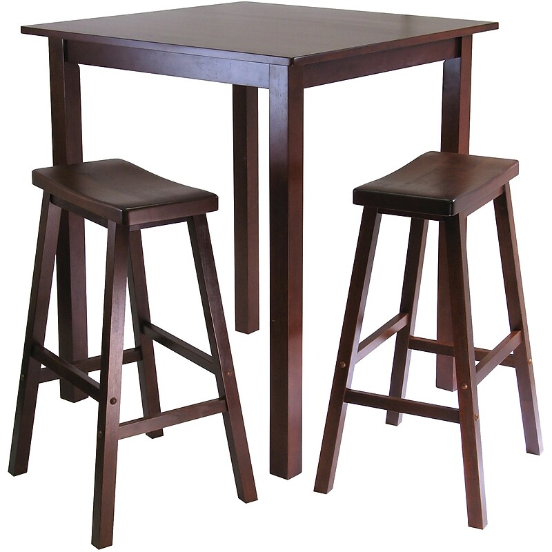 Winsome Parkland 38.98" x 33.86" Wood Square High/Pub Table with 2 Saddle Seat Stools, Antique Walnut, 3 Pieces image 1